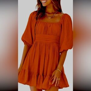 NWOT    Dokotoo Squa e Neck Dress Lantern Sleeve Ruffle A-Line Tie Backless